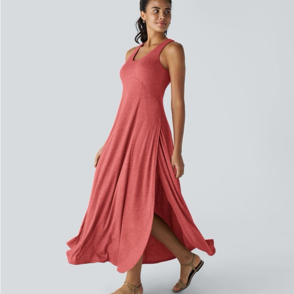 HALARA Coral-Red Maxi Tank Dress with Scoop Neck - Picture 1 of 12